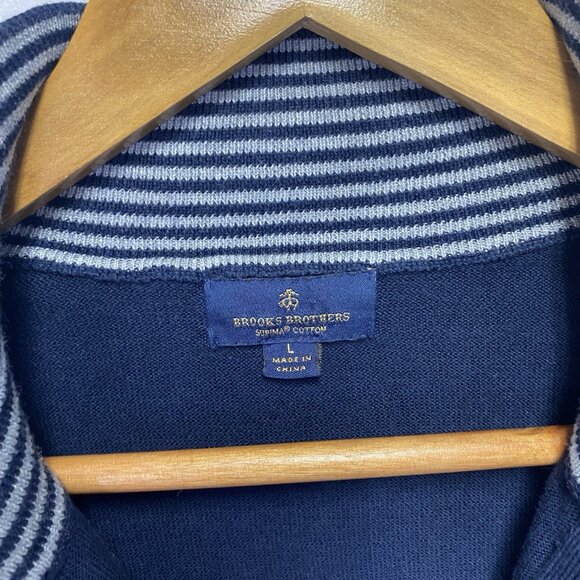 Brooks Brothers Supima Cotton 1/4 Zip Mock Neck Pullover Sweater Men Large Navy - Picture 7 of 13